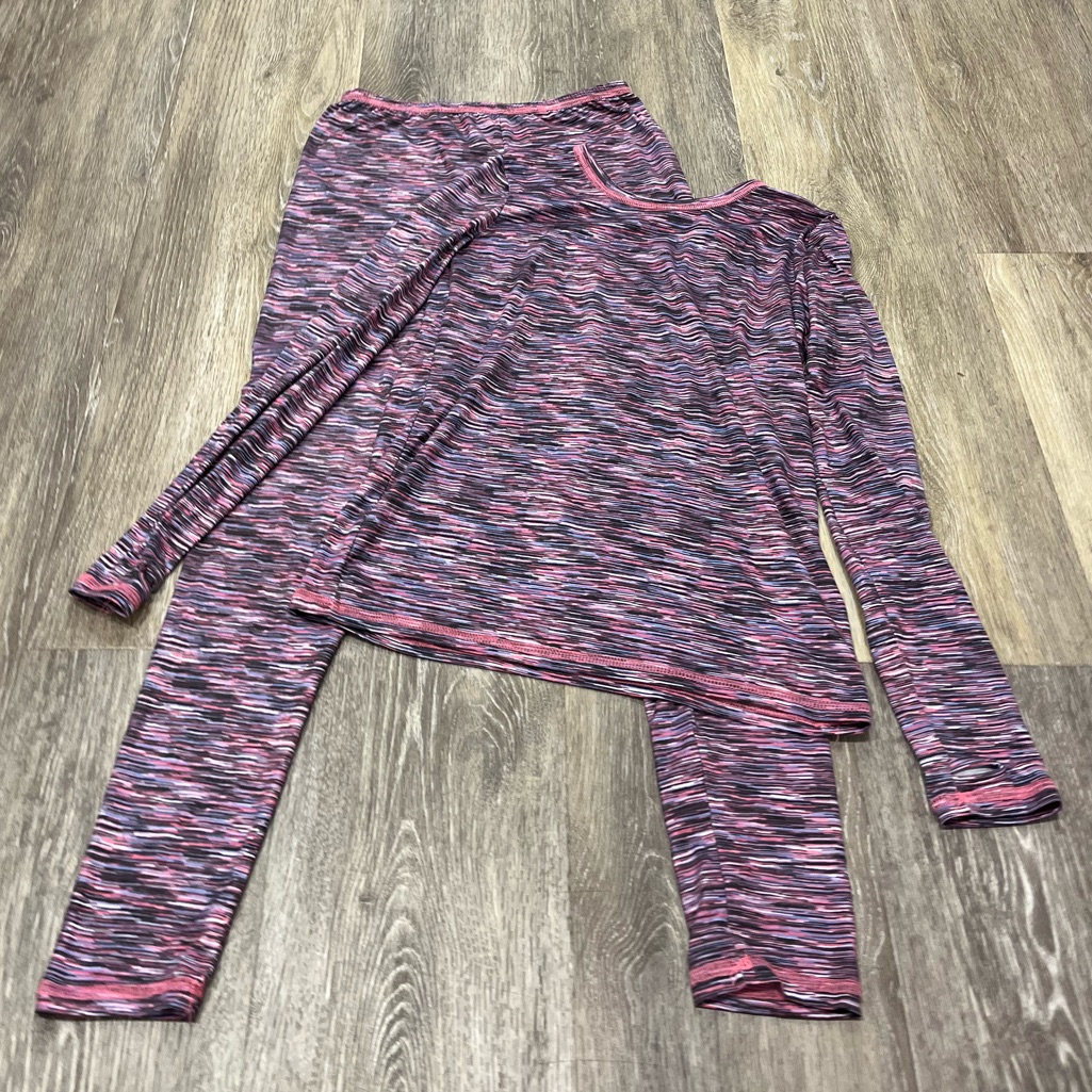 Cuddl Duds Pink And Gray Striped Pajama Set